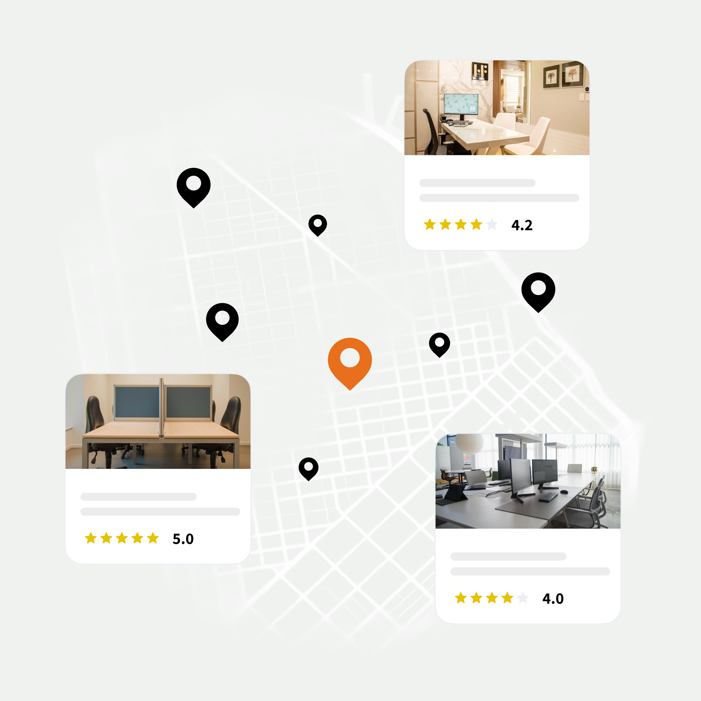 Map showing available workspaces
